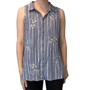 Aratta Silent Journey Anthropologie Embroidered Sleeveless Blouse Size Medium